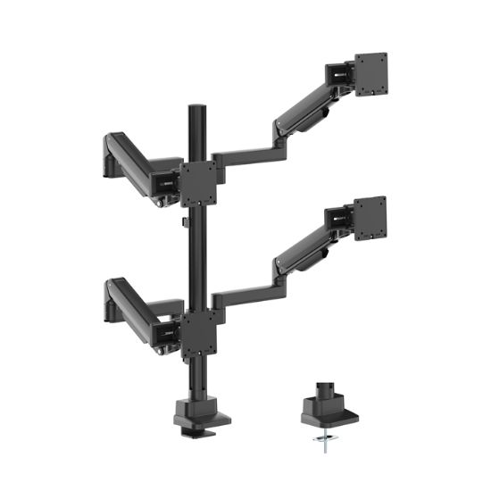 Picture of Brateck Modular Mechanical Spring Quad Monitor Arm with Sliders,  from 17'-40', weight capacity (per flat screen) 11kg, 180° Rotation (Black)