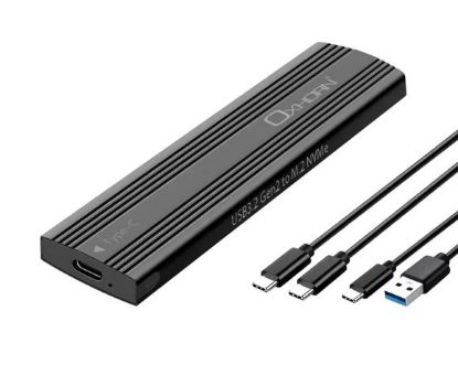 Picture of Oxhorn  USB C 3.2 Gen 2 M.2 NVMe NGFF Enclosure 10 Gbps B+M Key M.2 NVMe SSD up to 4TB 2280/2260/2242/2230 Aluminum Macs Windows USB-A Black 2 YR WTY