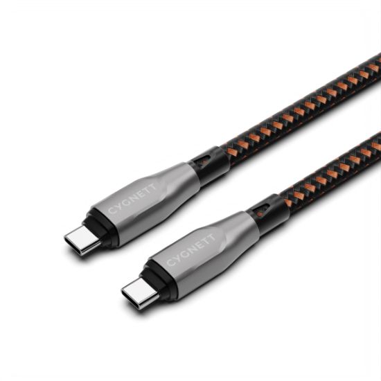 Picture of LS Cygnett Armoured Pro Braided USB-C to USB-C (4.0) Cable (1M) - Black/Orange (CY4711PCTYC), 5A/240W, 40GBPs, 8K(60hz)/4K(120hz),Best for Laptop