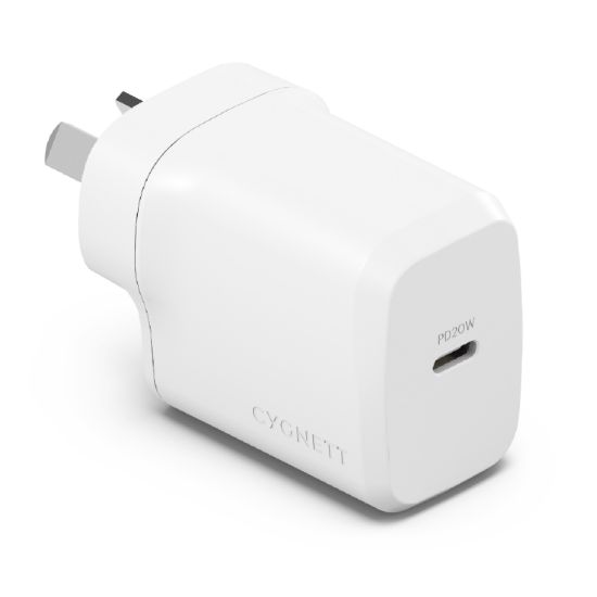 Picture of Cygnett PowerPlus 20W USB-C PD Fast Wall Charger - White(CY4732PDWCH), Palm-Size, Portable,Best for iPhone,Samsung & USB-C Devices,2 Years Warranty
