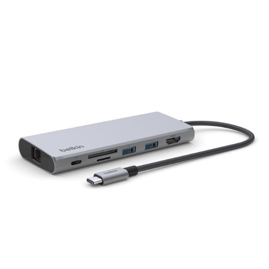 Picture of Belkin Connect USB-C® 7-in-1 Multiport Adapter - Grey (INC009btSGY),2xUSB-A,1xUSB-C 100W PD,1xGbE,1xSD,4K @ 60Hz,MacBook, 2 Years Warranty
