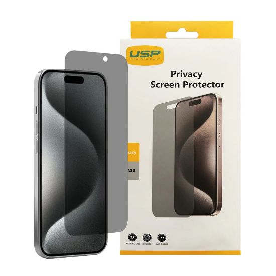 Picture of USP Apple iPhone 16 Plus / iPhone 15 Pro Max / iPhone 15 Plus (6.7') Privacy Screen Protector - Privacy Protection, Scratch Resistant,3 Years Warranty