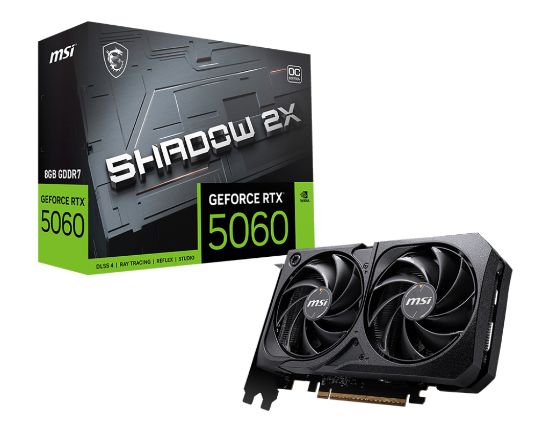 Picture of MSI nVidia GeForce RTX 5060 8G SHADOW 2X OC, PCI Express® Gen 5 x16, Boost: 2527 MHz, CUDA 3840 Units, 8GB GDDR7, . HDMI™ x 1
