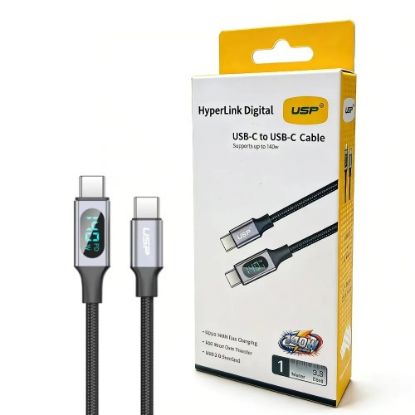 Picture of USP Braided HyperLink USB-C to USB-C (1M) Digital Display Cable - Black, Charge & Connect,Digital Display,140W PD, 2 Years Warranty