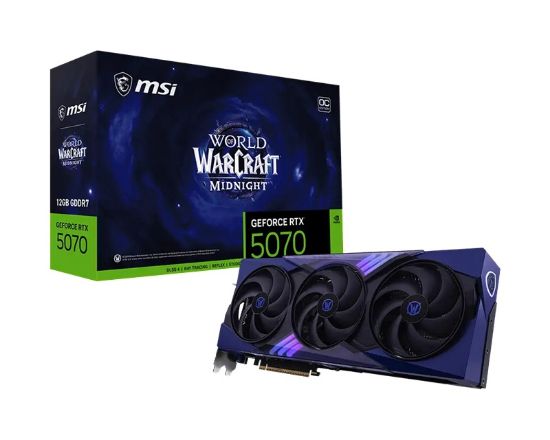 Picture of MSI nVidia GeForce RTX 5070 12G World of Warcraft MIDNIGHT VOID EDITION OC, 6144 CUDA, 12GB GDDR7, 28Gbps, 192-bit, 2610MHz, PCIe 5, 250W