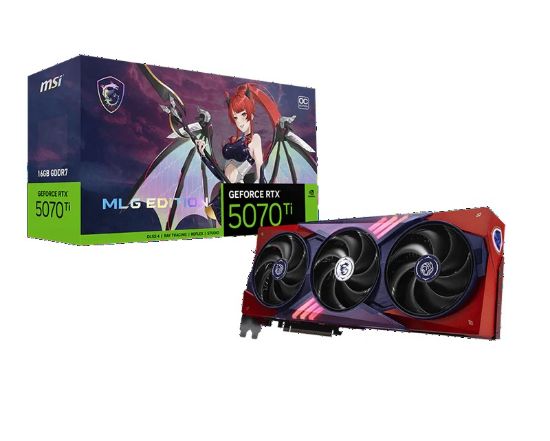 Picture of MSI nVidia GeForce RTX 5070 Ti 16G MLG EDITION OC, 8960 CUDA, 16GB GDDR7 256-bit, 28Gbps, 2580MHz, PCIe 5.0, DPx3, HDMI2.1b, 300W, 3yr wty