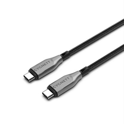 Picture of Cygnett Armoured Braided USB-C to USB-C (2.0) Cable (1M) - Black (CY4674PCTYC), 5A/100W, 480Mbps, Turbo Charge, Best for Laptop, 5 Years Warranty