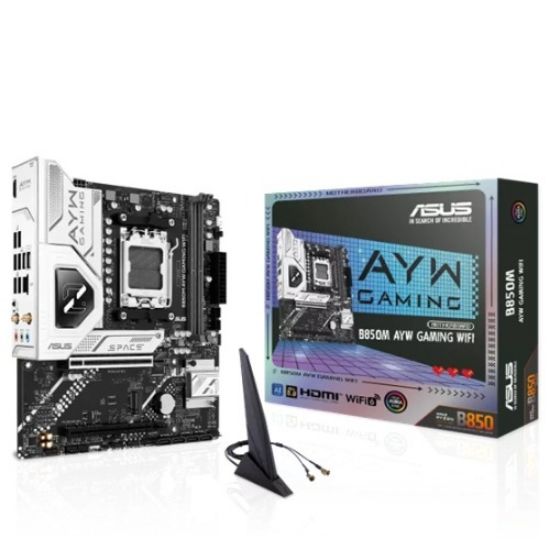 Picture of ASUS AMD B850M AYW GAMING WIFI, AM5, 2DIMM, 128GB DDR5, 8200+MT/s, PCIe5.0  x16, x2 M.2, WiFi6, 2.5GbE, USB 10Gbps, HDMI2.1