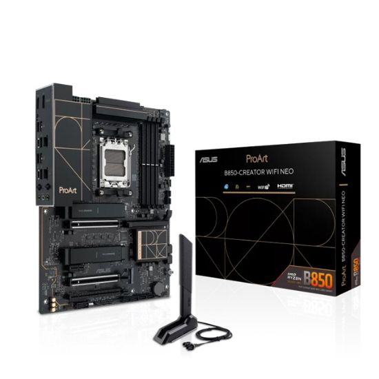 Picture of ASUS AMD ProArt B850-CREATOR WIFI NEO, AM5, 4DIMM, 256GB DDR5, 8400+MT/s, 2x PCIe5.0  x16, 3xM.2, WiFi7, dual 5GbE, USB 20Gbps, HDMI2.1, DP1.4