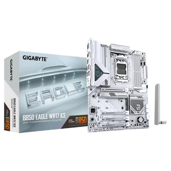 Picture of Gigabyte B850 EAGLE WF7 ICE, AMD AM5, 4 x DDR5 up to 256 GB,  1 x HDMI, 4 x PCI Express x16, 3 x M.2, 6 x USB 3.2, 2.5GbE LAN