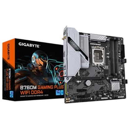 Picture of Gigabyte B760M GAMING PLUS WIFI DDR4, Intel B760, LGA1700 12th–14th Gen, DDR4 128GB, PCIe 4.0 x16, Wi-Fi 6, mATX