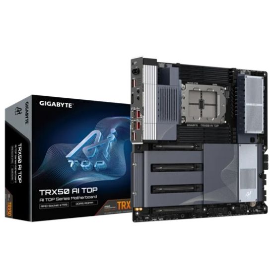 Picture of Gigabyte TTRX50 AI TOP AMD Ryzen Motherboard, sTR5 Threadripper, DDR5 ECC RDIMM up to 2TB, PCIe 5.0, USB4, Wi-Fi 7, Dual 10GbE, E-ATX