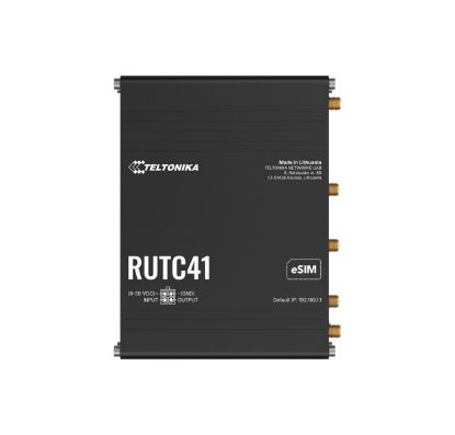 Picture of Teltonika RUTC41 4G EDGE ROUTER, Dual-core, Dual-band Wi-Fi 6, 1 GB RAM, and 8 GB flash memory, eSIM, PSU included.