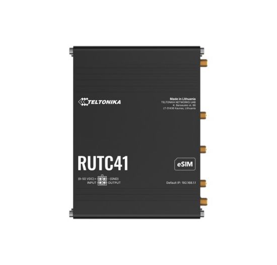 Picture of Teltonika RUTC41 4G EDGE ROUTER, Dual-core, Dual-band Wi-Fi 6, 1 GB RAM, and 8 GB flash memory, eSIM, PSU included.