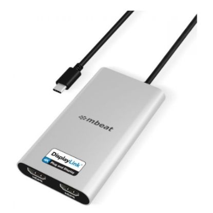 Picture of mbeat® USB-C Dual 4K HDMI DisplayLink® Adapter with PD Pass-through  Dual 4K@60Hz 2 × HDMI 2.0  1 × USB-C 3.1 1 × USB-C PD 3.0 Supports up to 90W