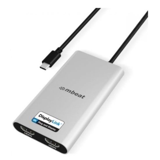 Picture of mbeat® USB-C Dual 4K HDMI DisplayLink® Adapter with PD Pass-through  Dual 4K@60Hz 2 × HDMI 2.0  1 × USB-C 3.1 1 × USB-C PD 3.0 Supports up to 90W