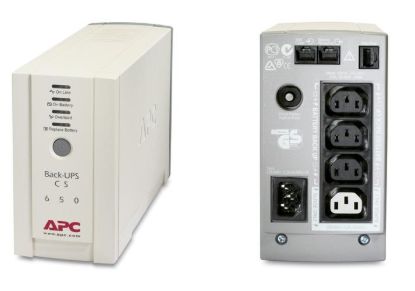 Picture of APC Back-UPS 650VA/400W Standby UPS, Tower, 230V/10A Input, 4x IEC C13 Outlets, Lead Acid Battery, User Replaceable Battery