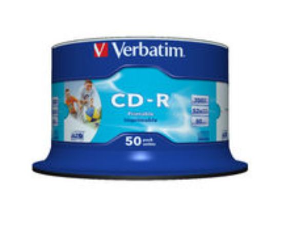 Picture of Verbatim CD-R 700MB 50Pk White InkJet 52x Superior ink absorption on high-resolution 5,760 DPI printers