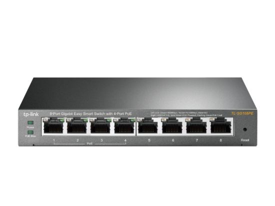Picture of TP-Link TL-SG108PE 8-Port Gigabit Easy Smart Switch with 4-Port PoE, 55W IEEE 802.3af, Fanless, VLAN Features