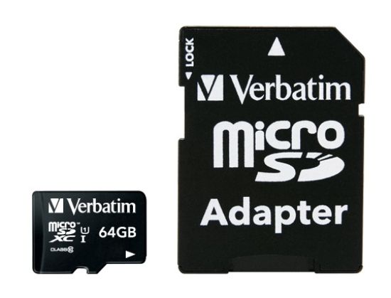 Picture of Verbatim 64GB Micro SDXC Card Class 10 UHS-I With Adaptor Up to 45MB/Sec 300X read speed