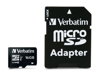 Picture of Verbatim Micro SDHC 16GB (Class 10) with Adaptor Up to 45MB/Sec 300X read speed