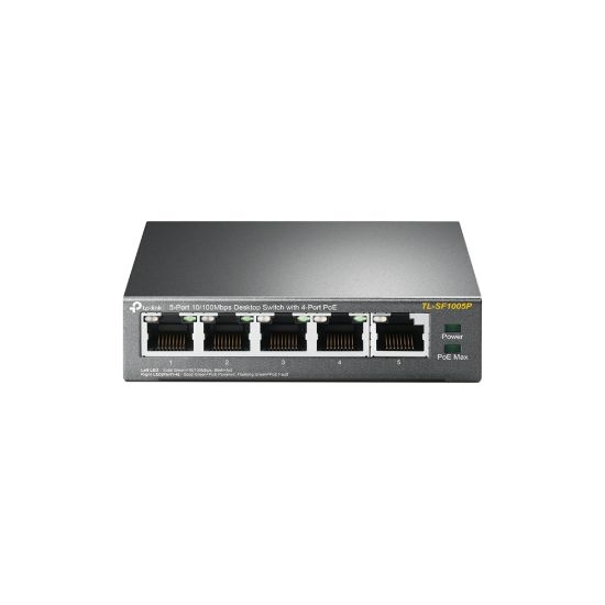 Picture of TP-Link TL-SF1005P 5-Port 10/100Mbps Desktop Switch with 4-Port PoE 67W IEEE 802.3af compliant 1Gbps Switching