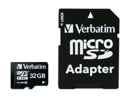 Picture of Verbatim 32GB MicroSD SDHC SDXC Class10 UHS-I Memory Card 45MB/s Read 10MB/s Write 300X Read Speed with standard SD adaptor