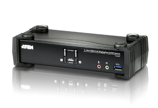 Picture of Aten Desktop KVMP Switch 2 Port Single Display 4k DisplayPort w/ audio, Cables Included, 2x USB Port, Selection Via Front Panel