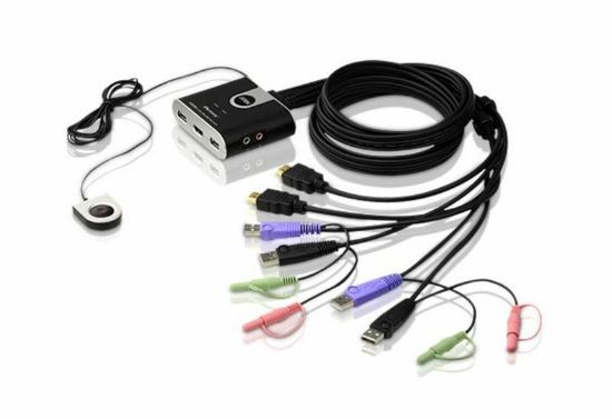 Picture of Aten Compact KVM Switch 2 Port Single Display HDMI w/ audio, 1.2m Cable, Remote Port Selector,