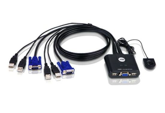 Picture of Aten Compact KVM Switch 2 Port Single Display VGA, Remote Port Selector, USB Hot-Plugging