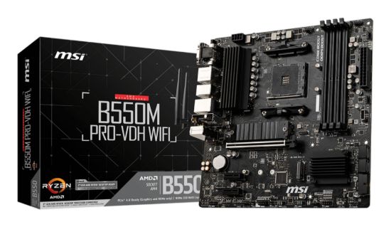 Picture of MSI B550M PRO-VDH WIFI Motherboard AMD Ryzen AM4, 4xDDR4, support up to 128GB, 1xPCIe 4.0/3.0 x16 slot, 4xSATA 6Gb, 7xUSB3.2, 6xUSB2.0, LAN, HDMI