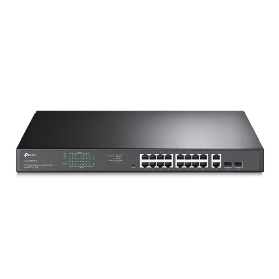 Picture of TP-Link TL-SG1218MPE 16-Port Gigabit PoE+ Easy Smart Switch, 16 Gigabit RJ45 Ports, 2 SFP Slots, 802.3at/af, 192W PoE Power, 1U 19-inch Rack-mountable