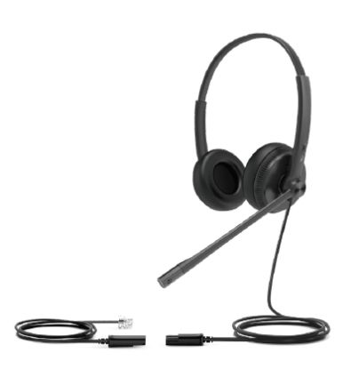 Picture of Yealink YHS34 Dual Wired Headset with QD to RJ Port, Noise-Canceling Headset, Binaural Ear, RJ9, QD Cord, Leather Ear Piece, Hearing Protection