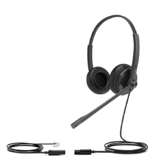 Picture of Yealink YHS34 Dual Wired Headset with QD to RJ Port, Noise-Canceling Headset, Binaural Ear, RJ9, QD Cord, Leather Ear Piece, Hearing Protection