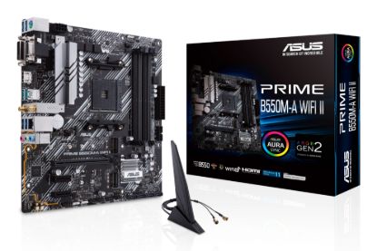 Picture of ASUS AMD B550M PRIME B550M-A WIFI II (Ryzen AM4) Micro-ATX Motherboard, Dual M.2, PCIe 4.0, Wi-Fi 6, 1 Gb Ethernet, HDMI, DVI-D, D-Sub, SATA 6G