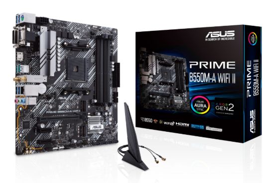Picture of ASUS AMD B550M PRIME B550M-A WIFI II (Ryzen AM4) Micro-ATX Motherboard, Dual M.2, PCIe 4.0, Wi-Fi 6, 1 Gb Ethernet, HDMI, DVI-D, D-Sub, SATA 6G
