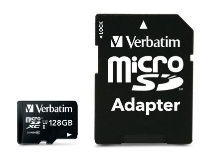 Picture of Verbatim Micro SDXC 128GB (Class 10 UHS-I) w Adaptor - 600x,  90 MB/Second, High Capacity and fast transfer. Mobile, Camera, Backup. Water Resistant