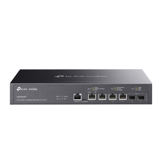 Picture of TP-Link SX3206HPP Omada JetStream 6-Port 10GE L2+ Managed Switch with 4-Port PoE++, 4× 10G PoE++ Ports, 2× 10G SFP+ Slots, RJ45/Micro-USB Console Port