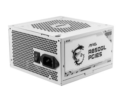 Picture of MSI MAG A850GL PCIE5 WHITE 850W Up to 90% (80 Plus Gold) ATX Power Supply Unit, PFC, 100~240 VAC, 850W, 47-63Hz, PCI-E, SATA, FDD