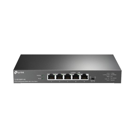 Picture of TP-Link TL-SG105PP-M2 5-Port 2.5G Desktop Switch with 4-Port PoE++, 4× 2.5G PoE++ Ports, 1x 2.5G Non-PoE Port, PoE Auto Recovery for Port1-4, Plug and