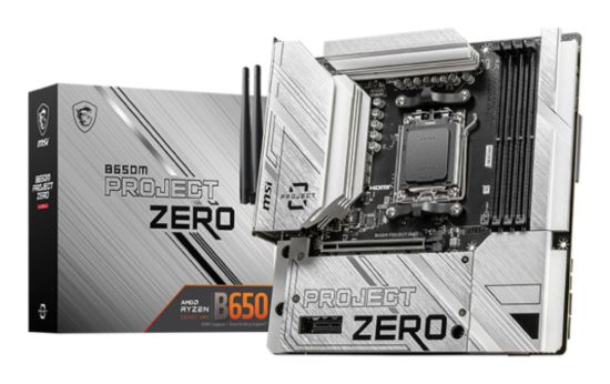 Picture of MSI B650M PROJECT ZERO Motherboard, AMD B650, 4x DDR5 128GB, 1x HDMI, 2x M.2, USB 3.2 Type A  x9