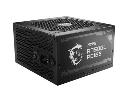 Picture of MSI MAG A750GL PCIE5 750W Up to 90% (80 Plus Gold) ATX Power Supply Unit, PFC, 100~240 VAC, 750W, 47-63Hz, PCI-E, SATA, FDD