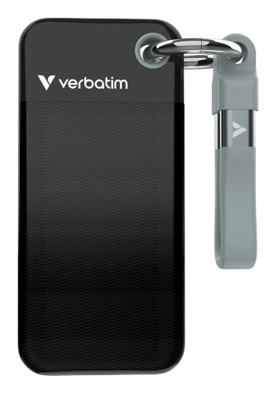 Picture of Verbatim 1TB Pocket SSD USB 3.2 Gen 2 1TB Black Grey. Convenient Keyring cable holder. Compact, Rugged. Ultra Lightweight Performance 58g Portable B