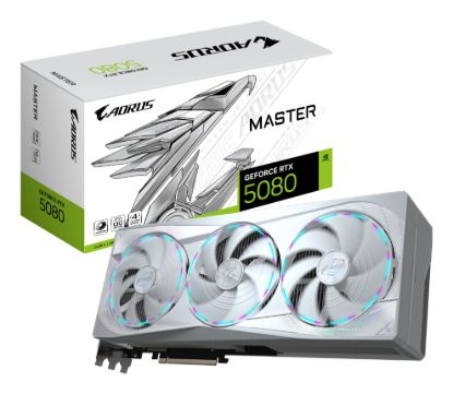 Picture of Gigabyte AORUS GeForce RTX™ 5080 MASTER ICE 16G, 2805 MHz, CUDA 10752, 30 Gbps, GDDR7, 256 bit, PCI-E 5.0, PSU 850W, DisplayPort 2.1b x3 HDMI 2.1b x1
