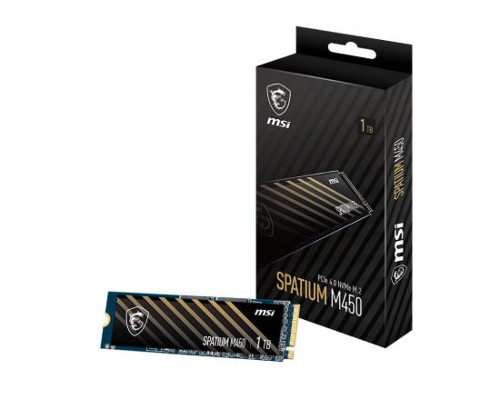 Picture of MSI SPATIUM M450 PCIe 4.0 NVMe M.2 1TB SSD,  Sequential Read up to 3400MB/s, Sequential Write up to 2400MB/s, 350 TBW, 5 Year Warranty