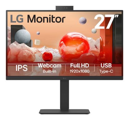 Picture of LG 27' IPS FHD 1920 x 1080, Webcam, USB-C (PD65w) 100Hz 5ms, AMD FreeSync 16:9 Tilt/Height/Swivel/Pivot (Bi-direction) adjustable stand, 3yrs Monitor