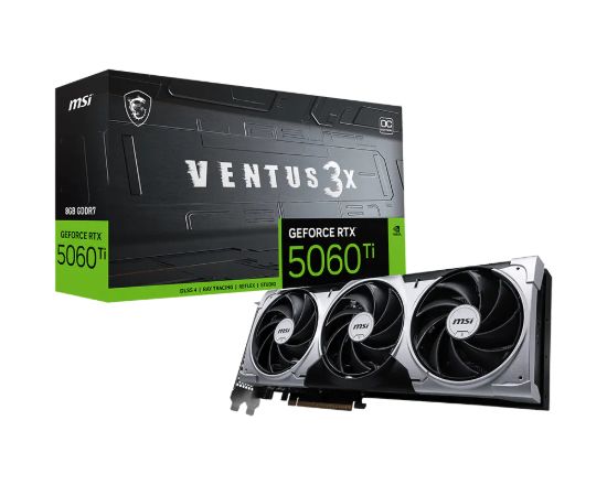 Picture of MSI nVidia GeForce RTX™ 5060 Ti 8G VENTUS 3X OC, PCI Express® Gen 5 x 16, Boost: 2602 MHz, CUDA 4608 Units, 8GB GDDR7, HDMI™ x 1