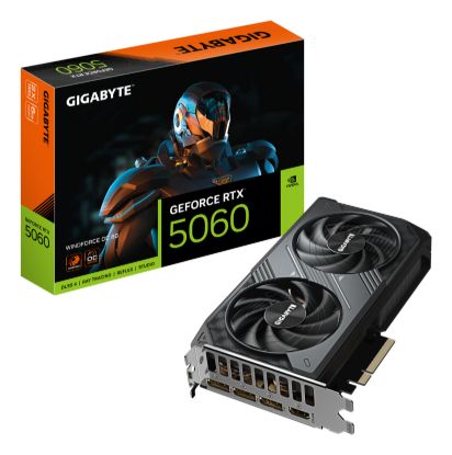 Picture of Gigabyte GeForce RTX™ 5060 WINDFORCE OC 8G, 2512 MHz, CUDA 3840, 28 Gbps. GDDR7, 128 bit, PCI-E 5.0, PSU 450W, DisplayPort 2.1b *3 HDMI 2.1b x1