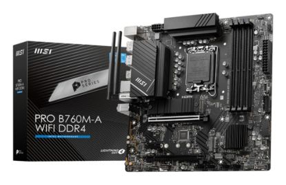 Picture of MSI PRO B760M-A WIFI DDR4 mATX Motherboard, 4x DDR4~128GB, 2x PCI-E x 16, 1x PCI-E x 1, 2x M.2, 4x SATA, 4x USB 3.2 , 2x USB 2.0