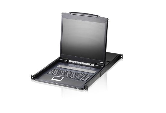 Picture of Aten Rackmount KVM Switch 8 Port VGA PS/2-USB w/ 19' LCD Display, 2x Custom KVM Cables Included, 1280x1024@75hz Display, LED Illumination